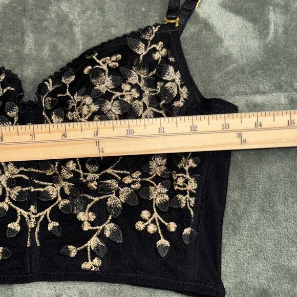 Corset Top Women's Large Black Floral Embroidered Adjustable Straps Hook & Eye - Picture 7 of 8